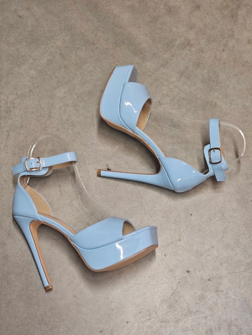 Sky Blue High Heel Platform Sandals With Ankle Strap Buckle Closure For Women